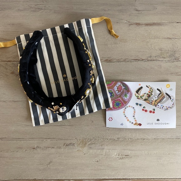 Lele Sadoughi Graduation Jet Velvet Embellished Headband - Picture 11 of 12